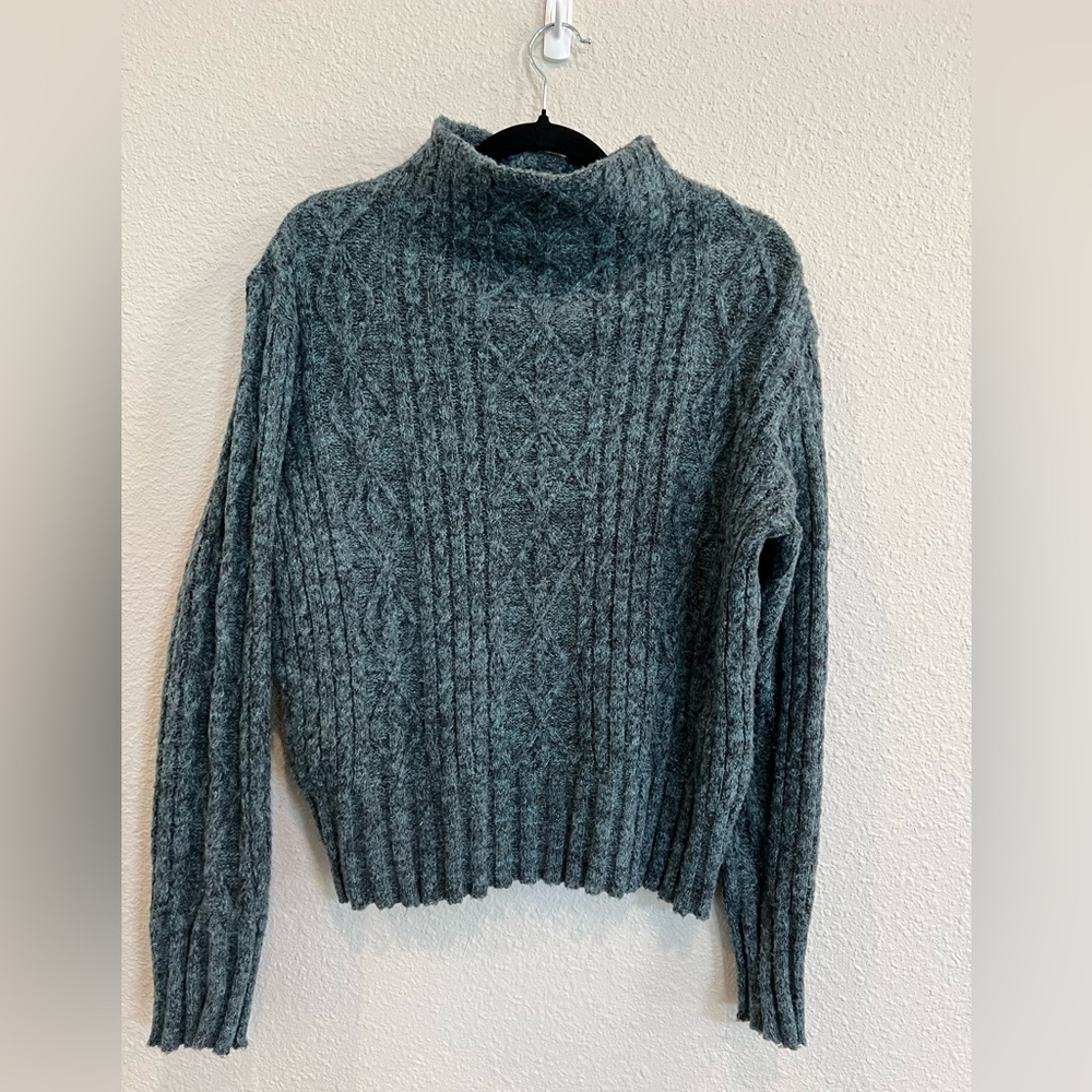 Vintage Unlimited Quest cableknit teal sweater size medium